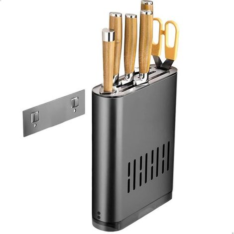 Bloc Couteaux Cuisine Mural, Support Couteaux En Aluminium Avec Bac Égouttoir, Bloc Couteaux Universel Et Porte Ustensiles Cuisine Mural, Range Couteau Design Antirouille (1/5)