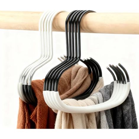 8 Porte-Écharpes avec Cintres Gain de Place - Range Cravates et Ceintures Anti-Glissement, Organisateur de Foulards pour Placard et Dressing (Noir + Blanc) (1/5)