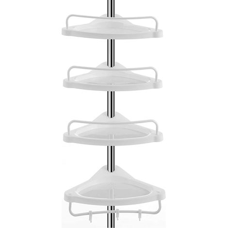 Duschablage, höhenverstellbar, deckenhoch, 4 Ablagen, 3 Haken, 1 Handtuchhalter, Edelstahl, silberweiß (1/5)