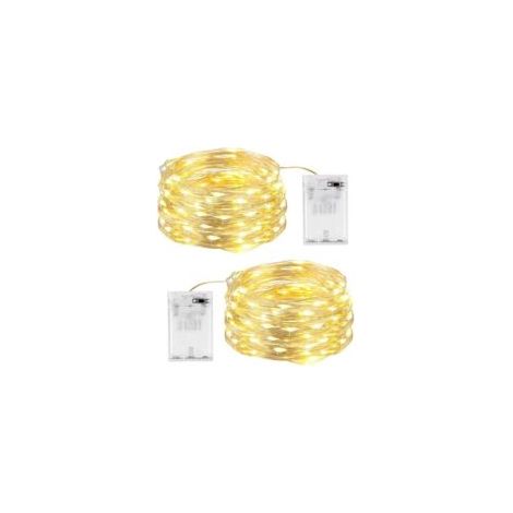 Luci decorative per la casa, 2 pezzi, 10 m, 100 LED, alimentate a batteria, luce bianca calda, ideali per interni ed esterni, vacanze, matrimoni, feste, Natale - Crezuo