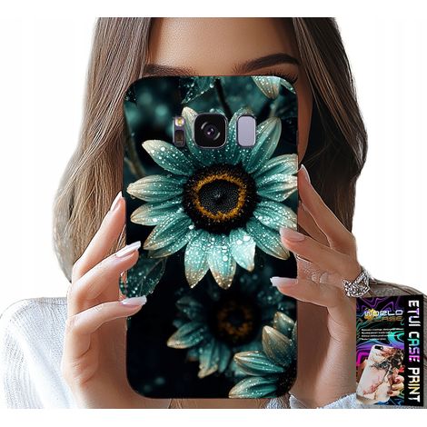 Étui pour Samsung Galaxy S8 - Fleur de gerbera bleue + Feuille métallisée (1/5)