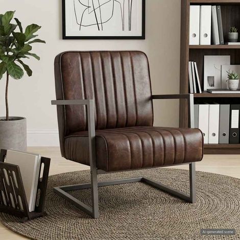 vidaXL Chaise de canapé cantilever marron délavé cuir véritable (1/5)