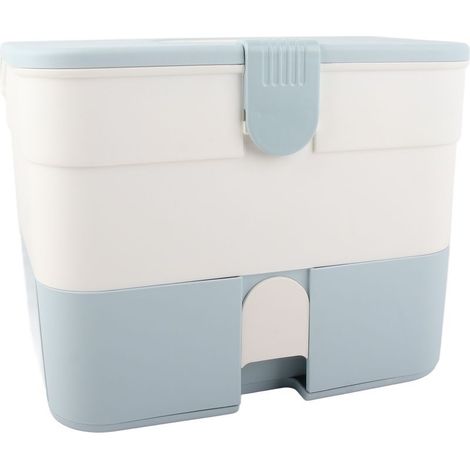 Großvolumige, tragbare Kosmetikaufbewahrungsbox mit 2 Schubladen und Griff, für Nagellack und Nagelkunst, blau. (1/5)