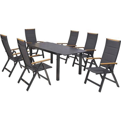 Verona Set 7tlg Alu/Text/Kunst Ausziehtisch 150 (200) x 90 cm