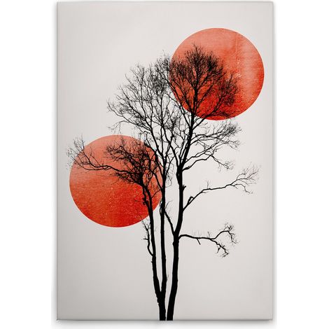 Leinwandbild Baum Schwarz Weiß Rot M1-No.50679 - Kunstdruck auf Leinwand in Creme Schwarz - Wandbild 80 x 120 cm