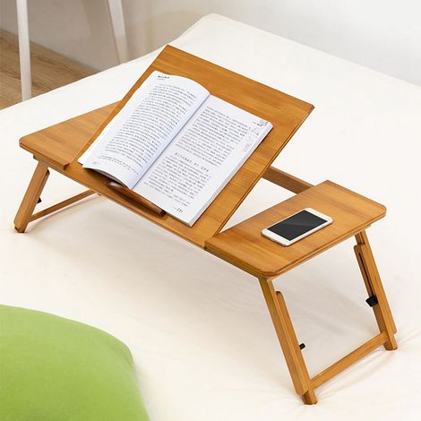 Escritorio moderno y plegable para ordenador, fabricado en bambú, ideal como mesa para portátil para estudiantes, con altura regulable. (1/5)