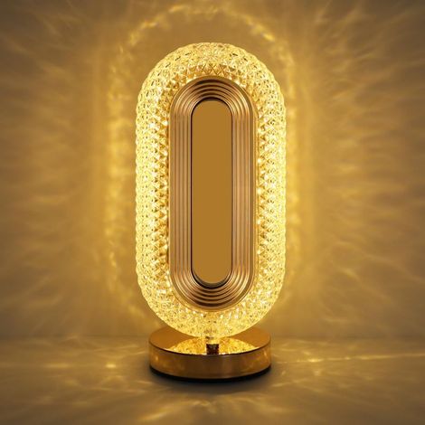 Lampada da tavolo Ovale, Tavolo luminoso Touch Intensità con 3 Colori, Lampada da Comodino Ricaricabile con Porta USB, Oro (1/5)