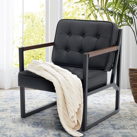 COLAMY Sessel, Bequemer Sessel mit Armlehnen und Metallbeinen für Wohnzimmer, Schlafzimmer, Wartezimmer und Büro – Schwarz