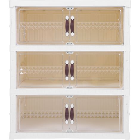 Organizzatore Scarpe Pieghevole 3 Ripiani – Chiusura Magnetica, Fronte Trasparente – ABS/PP Resistente – Design Salvaspazio Elegante – Ideale per Ingresso e Armadio (1/5)