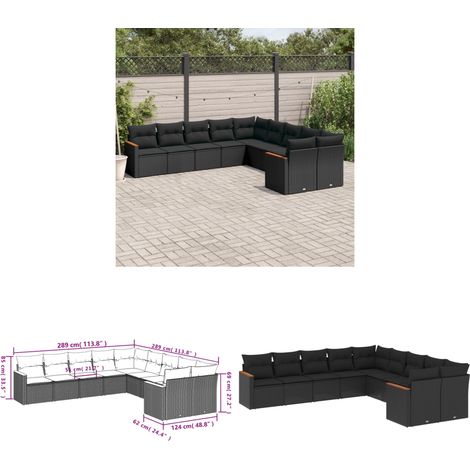 10-tlg. Garten-Sofagarnitur mit Kissen Schwarz Poly Rattan - Gartenmöbel - Rattan Möbel - Outdoor Sofa - Lounge Set - Esstischgarnitur - Home & Living (1/3)