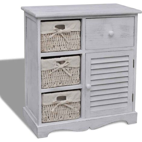 Armoire de rangement en bois avec 3 paniers tressés blancs, 60 x 30 x 63 cm - PANGIVO (1/5)