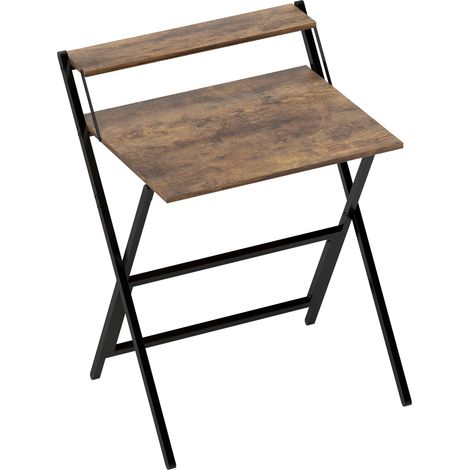 Bureau Neifile Pliable Design avec Étagère Noir Bois Vieilli Gain de Place (1/5)