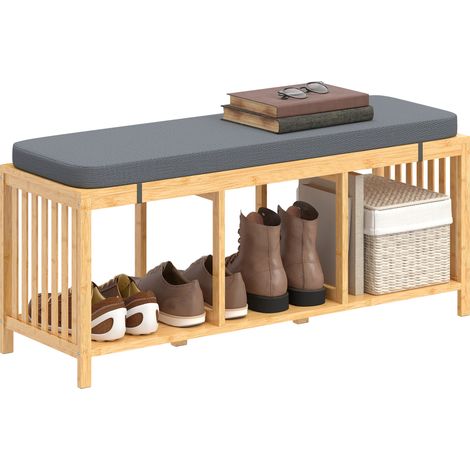 HOMCOM Shoe Rack with Seat, Bamboo Storage Bench, Natural Wood Finish