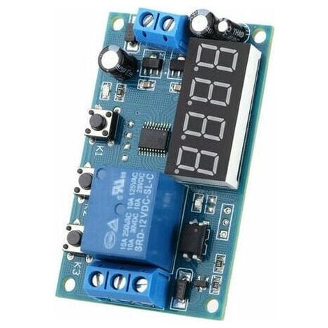 Module Temporisateur Relais - DC 12 V - Délai Réglable 0,1 s à 9999 min - 3 Modes Fonctionnement - Affichage LED - Pour Automatisation Industrielle et Domestique - 1 Pièce
