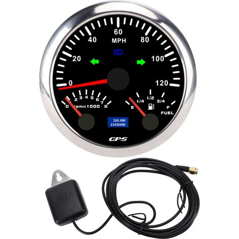 Compteur de vitesse GPS 3 en 1, tachymètre, jauge de niveau de carburant avec clignotant, 3/8 pouces, 120 km/h, 8 000 tr/min, rétroéclairage 7 couleurs, pour camping-car, yacht, camion, cadran noir, l (1/5)