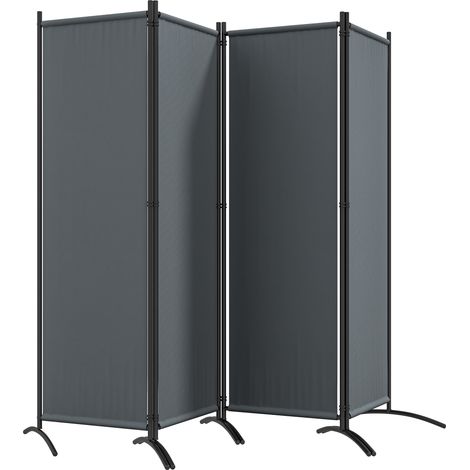 Paravent 221 x 172 cm paravent de jardin à 4 panneaux avec pieds larges en tissu polyester de 180 g/m² gris foncé