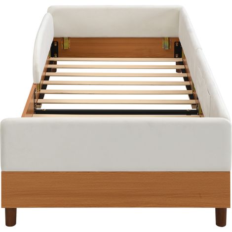Letto singolo imbottito 90x200 cm in velluto e legno con 2 tasche, bianco, MODENUIT (1/5)