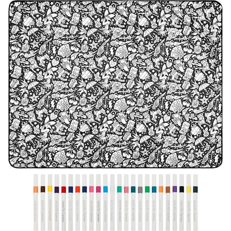 CCYKXADIY coloring blanket with 24 colored markers, 127x152.4 cm, washable and reusable velvet for adults, creative art project (1/5)