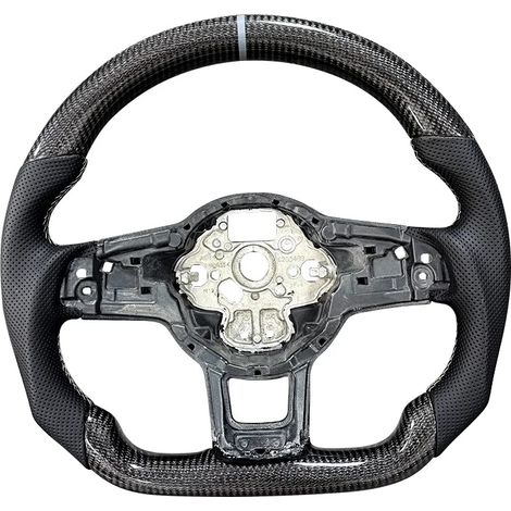 Volante, materiale in fibra di carbonio, impugnatura in pelle traforata, con foro (1/2)