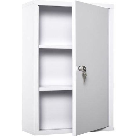 Armoire de médecine de Montage Murale avec Serrure à clé, Coffre de Premiers Soins, Armoire médical verrouillable de Grande capacité, Boîte de Stockage métallique, Blanc (1/5)