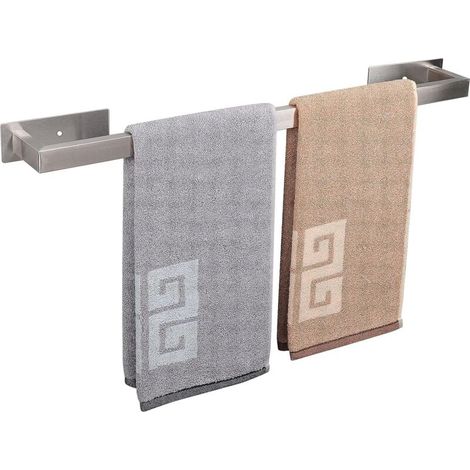 royaluxe -Porte-serviettes de salle de bain auto-adhésif - Étagère murale de bain carrée en acier inoxydable, bâton de serviette suspendu sur un cintre collant, style contemporain, sans perçage (1/3)