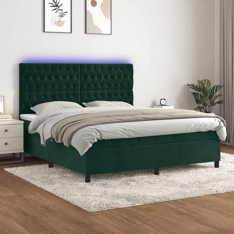 vidaXL Sommier à lattes de lit matelas et LED Vert foncé 180x200 cm (1/5)