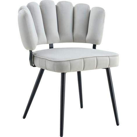 Ensemble table ronde et 2 chaises de salle à manger 60 cm, MDF bois foncé et noir, chaises velours gris clair à dossier pétale, pieds métal – CHICFURN (1/5)