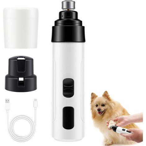 Lime à Ongles Chien, Lime Ongle Griffes Chien Electrique, Réglable à Deux Vitesses, tonalité à Basse fréquence, Polissage en Douceur (Blanc)