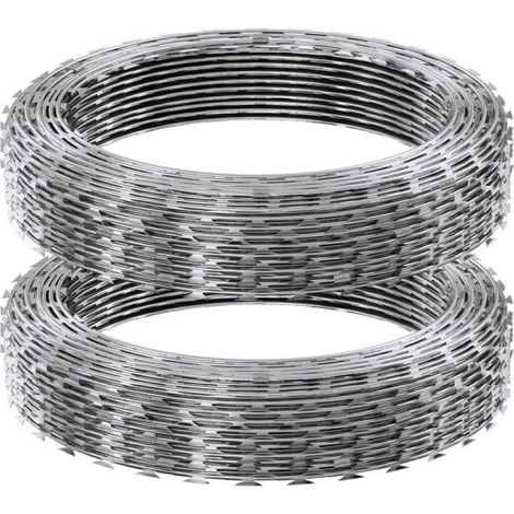 Clôture en fil métallique pointu de 29,9 m, 2 rouleaux de fil métallique pointu à double spirale, fil galvanisé pour jardins et applications de sécurité (1/5)