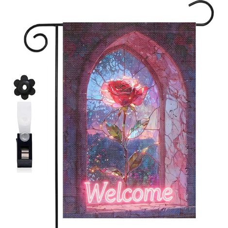 Drapeau de jardin arche en brique et vitrail 30 x 45 cm décoration cour et balcon (1/5)