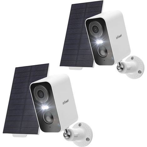 ieGeek 2K Caméra Surveillance WiFi Exterieure sans Fil Solaire, Vision Nocturne Couleur, AI Détection Mouvement, Audio Bidirectionnel, Alexa/IP65 (Blanc-2pcs) (1/5)
