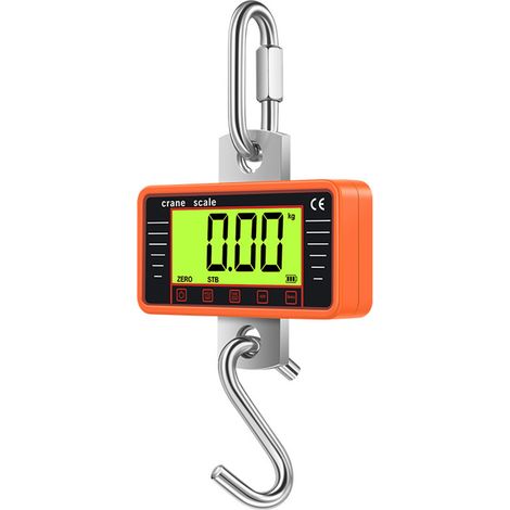 Industrial Hanging Scale, 500kg/1100lbs Heavy Duty Digital Crane Scale with 4" LCD Display and Hooks, Ideal for Construction Fishing Outdoor 500KG- English - Orange (1/5)