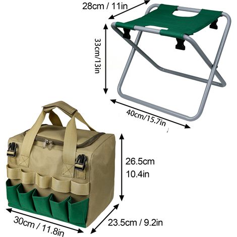 Sac de rangement pour outils de jardin pliable, tabouret multifonction démontable (40x33x28 cm) en toile Oxford et tube en fer (1/5)