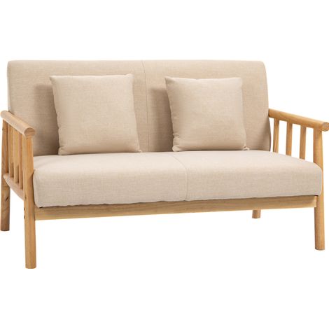 Divano a 2 posti beige con struttura in legno e 2 cuscini (1/5)
