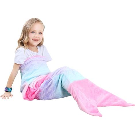 Couverture sirène pour fille, plaid scintillant douillet et confortable, tissu pailleté, taille enfant, superbe accessoire de câlin. (1/5)