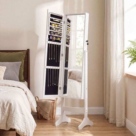 Lockable White Jewelry Cabinet with Full-Length Mirror (1/5)