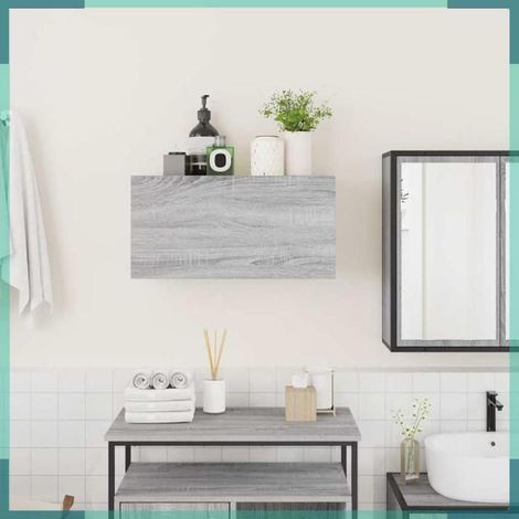 Armoire murale de bain - 860063 - Sonoma gris - 60x25x30 cm - Bois (panneaux de particules) (1/5)