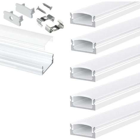 Profilé LED 1 m × 6, profilé en U en aluminium avec couvercle blanc laiteux, embouts et clips de montage, profilé en aluminium, profilé LED profilé, profilé en aluminium, profilé profilé en aluminium (1/5)