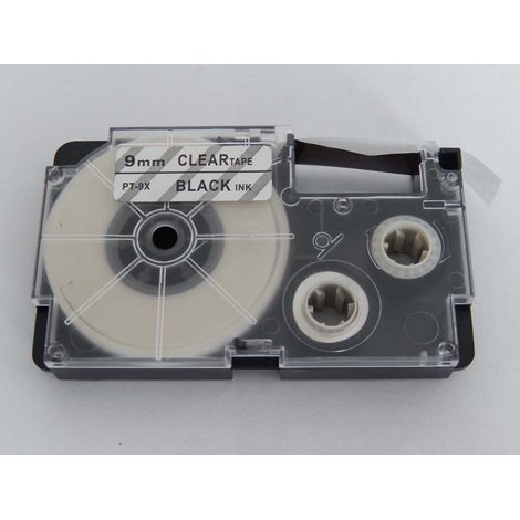 vhbw Label Tape compatible with Casio KL-C500, KL-8200, KL-P1000, KL-HD1, KL-G2 Label Printer 8m x 9 mm, Black on Transparent (1/2)