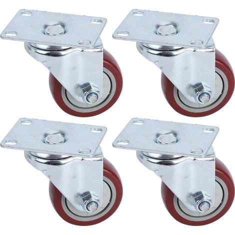 4 Roulettes pivotantes 360° avec plaque, roue universelle PU pour meuble et chariot, 3 pouces, charge maximale 100 kg par roue (1/5)