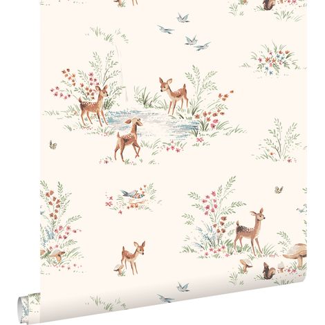 papier peint cerf beige crème clair - ESTAhome (1/5)