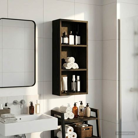 Armario de pared para baño Roble Negro 30 x 14 x 70 cm
