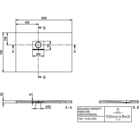 Villeroy & Boch UDQ1070SQI2LVAL DW Squaro Infinity 1000x700x40mm