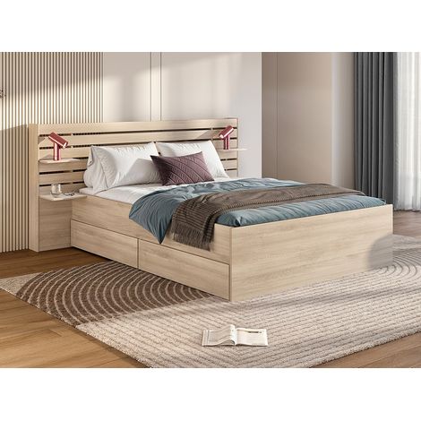 Letto 180 x 200 cm con 4 cassetti - Colore: Naturale + Rete + Materasso - TENALIA (1/4)