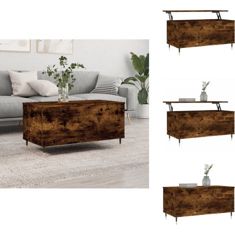 Table basse Chêne fumé 90x44,5x45 cm Bois d'ingénierie - Table Basse - Meuble Salon - Table D'appoint - Bout De Canapé - Table Relevage (1/5)