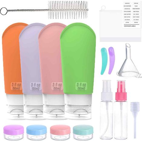 Juego de 17 botellas de silicona, diseño antifugas de 3 capas, base esférica fácil de limpiar, para viajes y acampadas. (1/5)