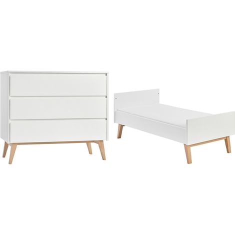 Lettino evolutivo 70x140 e cassettiera a 3 cassetti Pinio Swing Bianco e legno