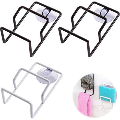 Sink Sponge Holder with Suction Cup Wall Mounted Iron Kitchen Sponge Holder Sink Organizer for Sponge, Soap, Cleaning Cloth, Towels, Sink, Brushes, Lotion Bottle, etc 3 pcs(Black, White) (1/5)