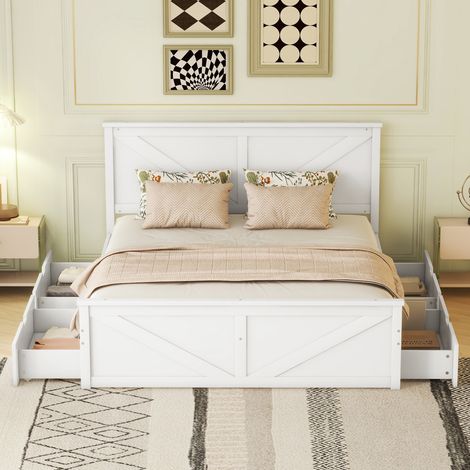 Plateau en bois simple 160x200 avec quatre tiroirs,blanc (1/5)