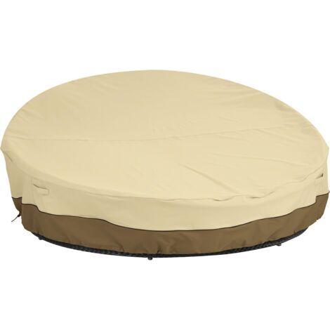 QORVA-Housse de canapé-lit ronde imperméable beige (228 x 83 cm), tissu Oxford 210D, durable et robuste, résistant aux UV, à la pluie et au vent, idéal pour les meubles de jardin.